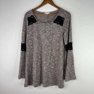 WAREHOUSE ONE Women Long Sleeve Pink Heathered Pullover Tunic Top